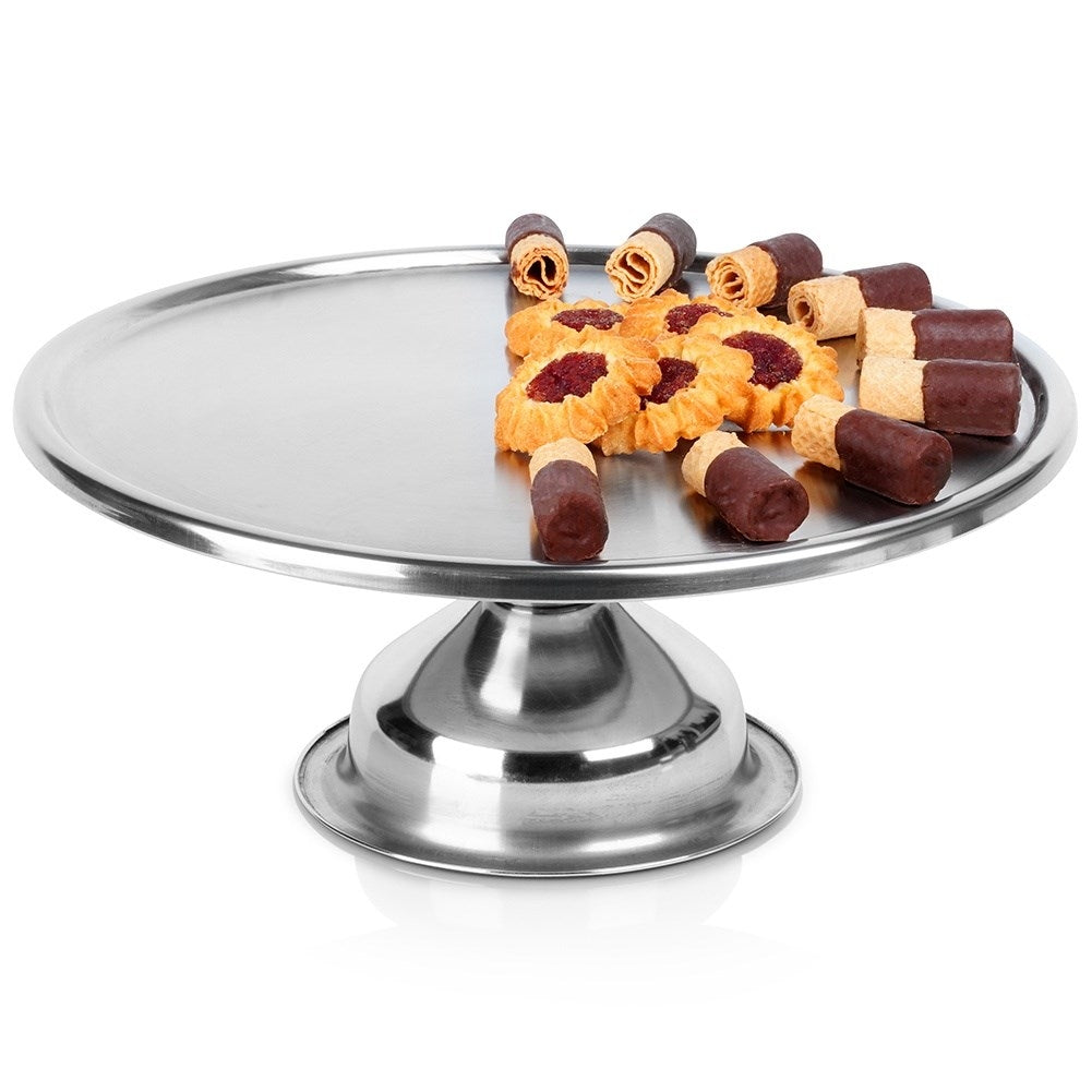 Elegant serving dish on foot in stainless steel for cakes & snacks