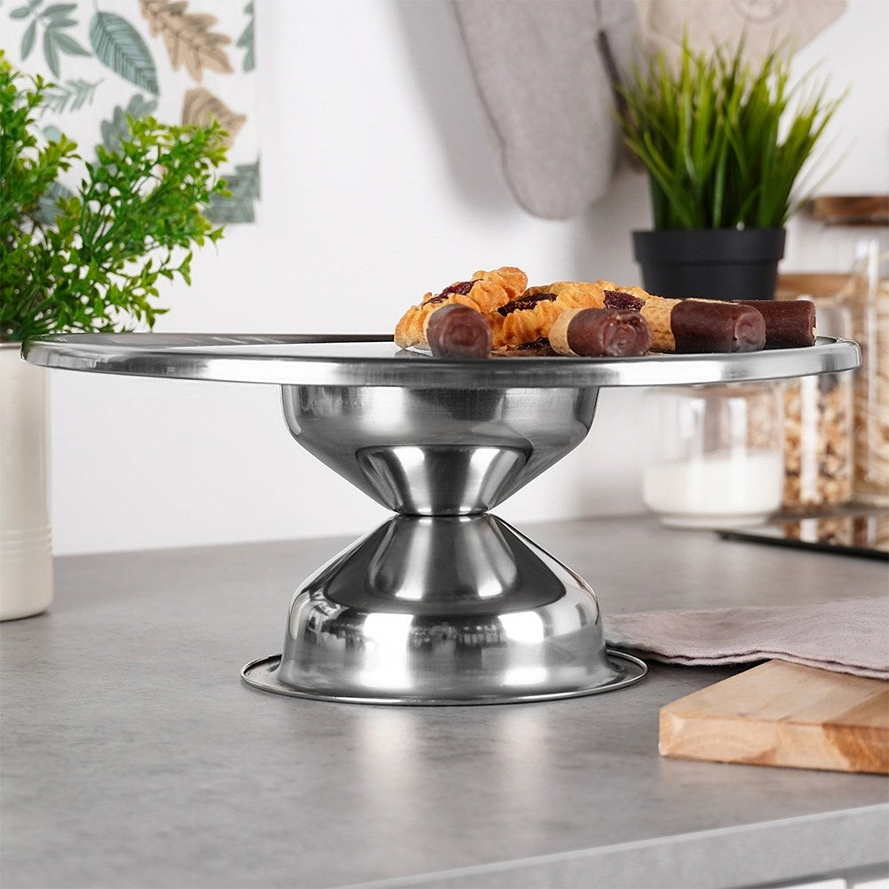 Elegant serving dish on foot in stainless steel for cakes & snacks