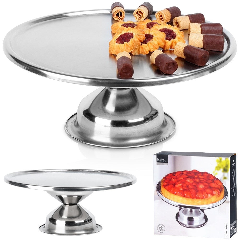 Elegant serving dish on foot in stainless steel for cakes & snacks