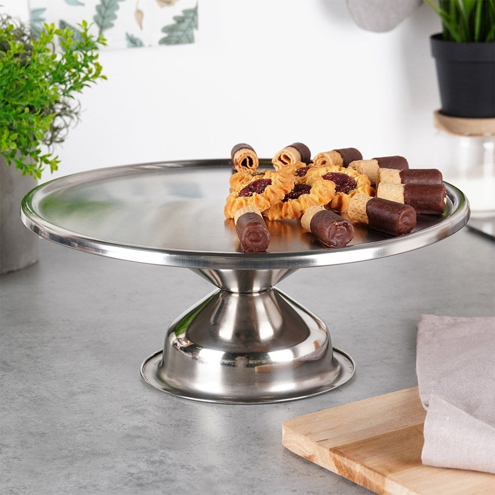 Elegant serving dish on foot in stainless steel for cakes & snacks