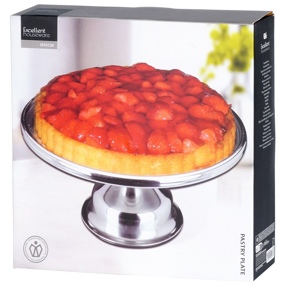 Elegant serving dish on foot in stainless steel for cakes & snacks