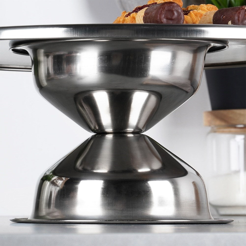 Elegant serving dish on foot in stainless steel for cakes & snacks