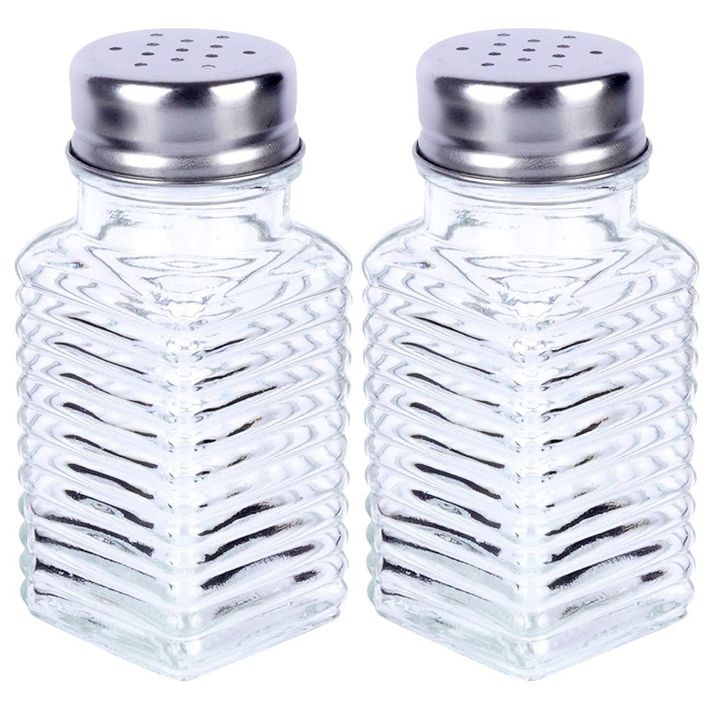 Elegant serving set for salt & pepper in glass & metal