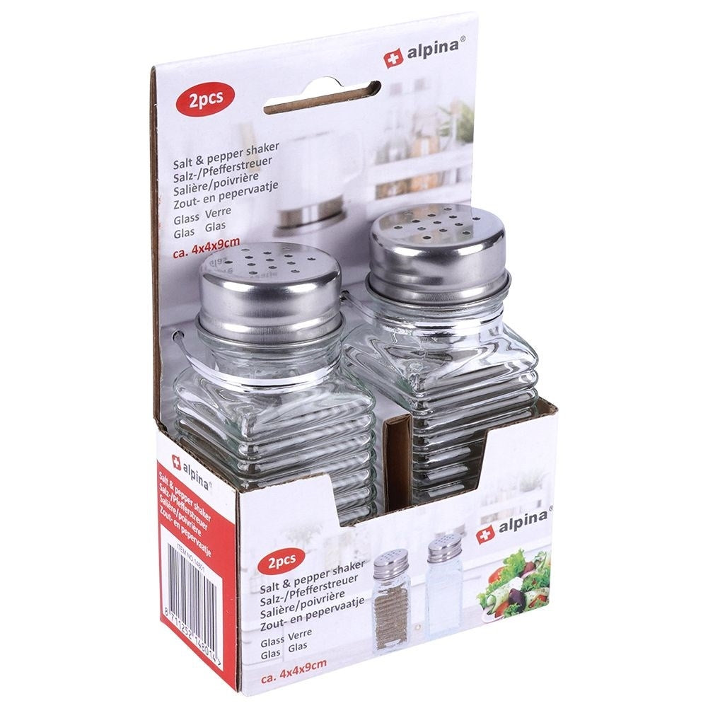 Elegant serving set for salt & pepper in glass & metal