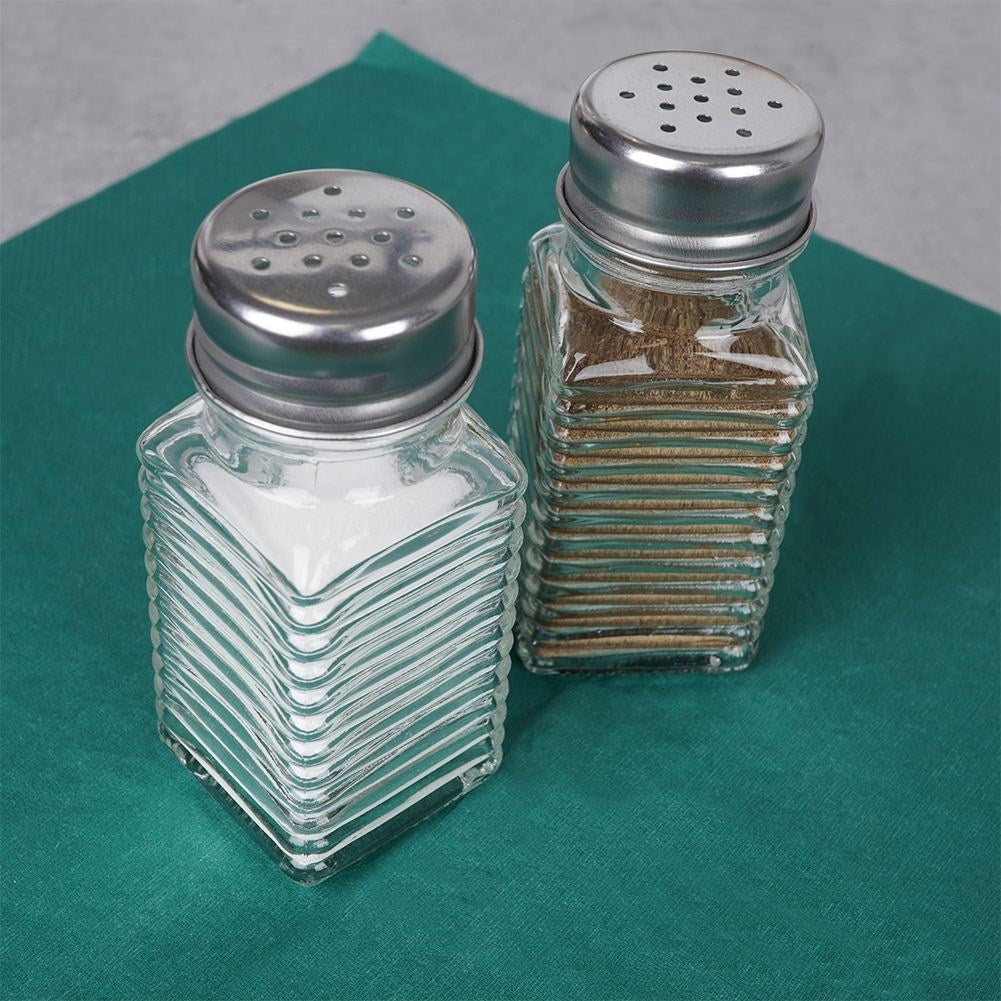 Elegant serving set for salt & pepper in glass & metal