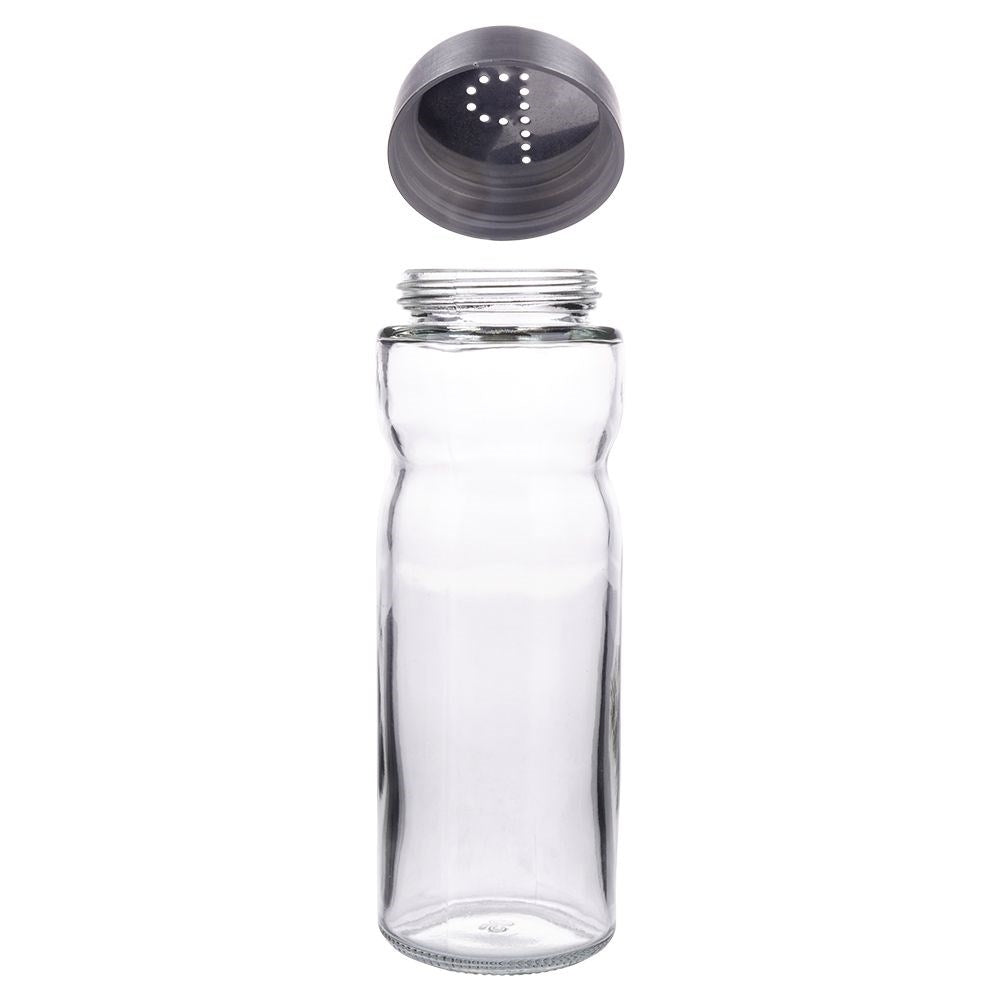 Elegant set for salt & pepper in glass and stainless steel