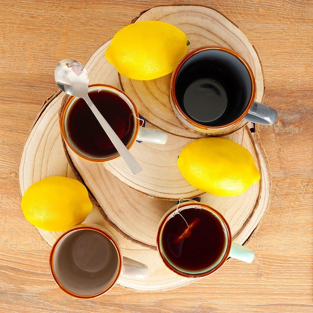 Elegant set of decorated ceramic cups in a gift box