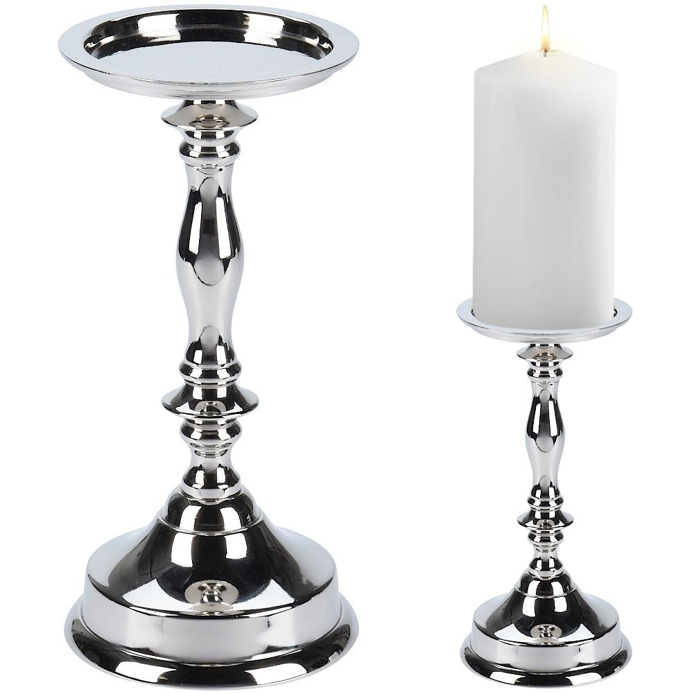 Elegant silver candle holder in classic highly polished metal
