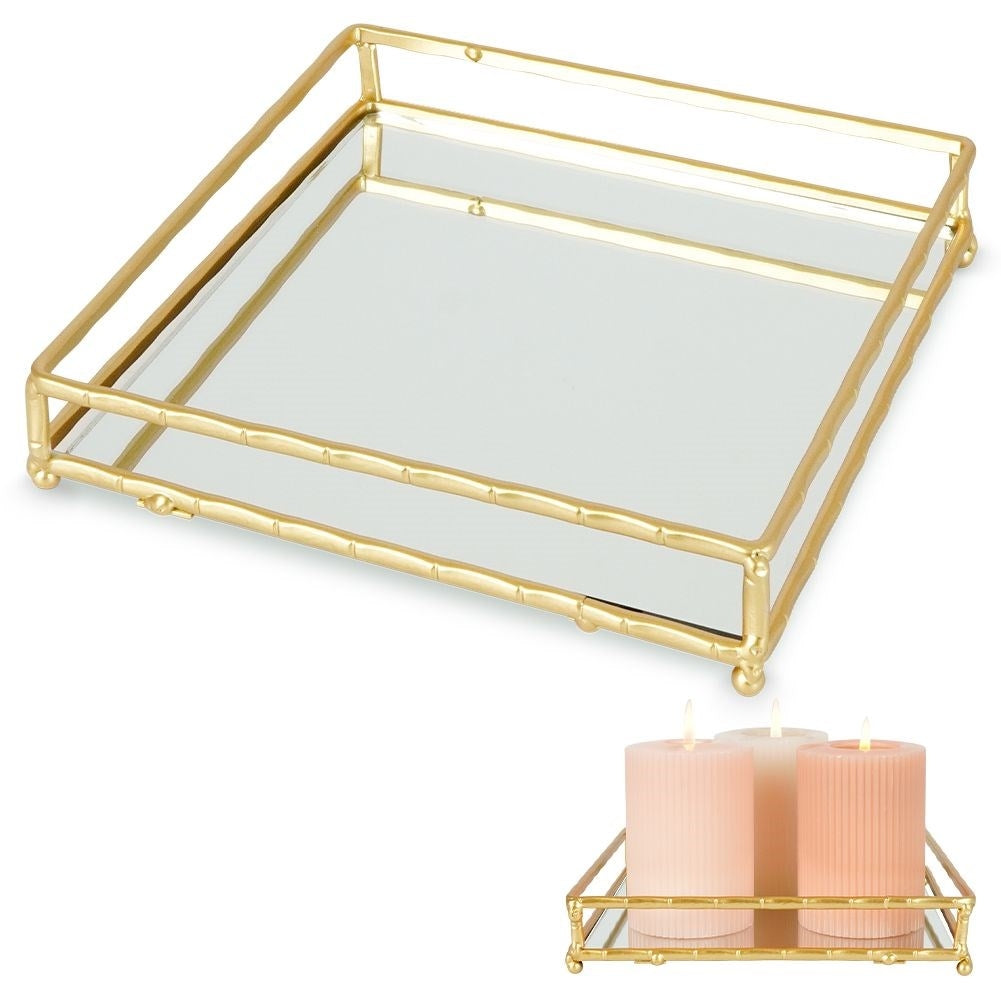 Elegant square mirror tray in gold, 20.5x20.5 cm