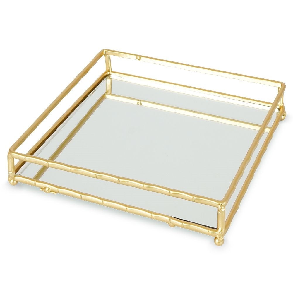 Elegant square mirror tray in gold, 20.5x20.5 cm