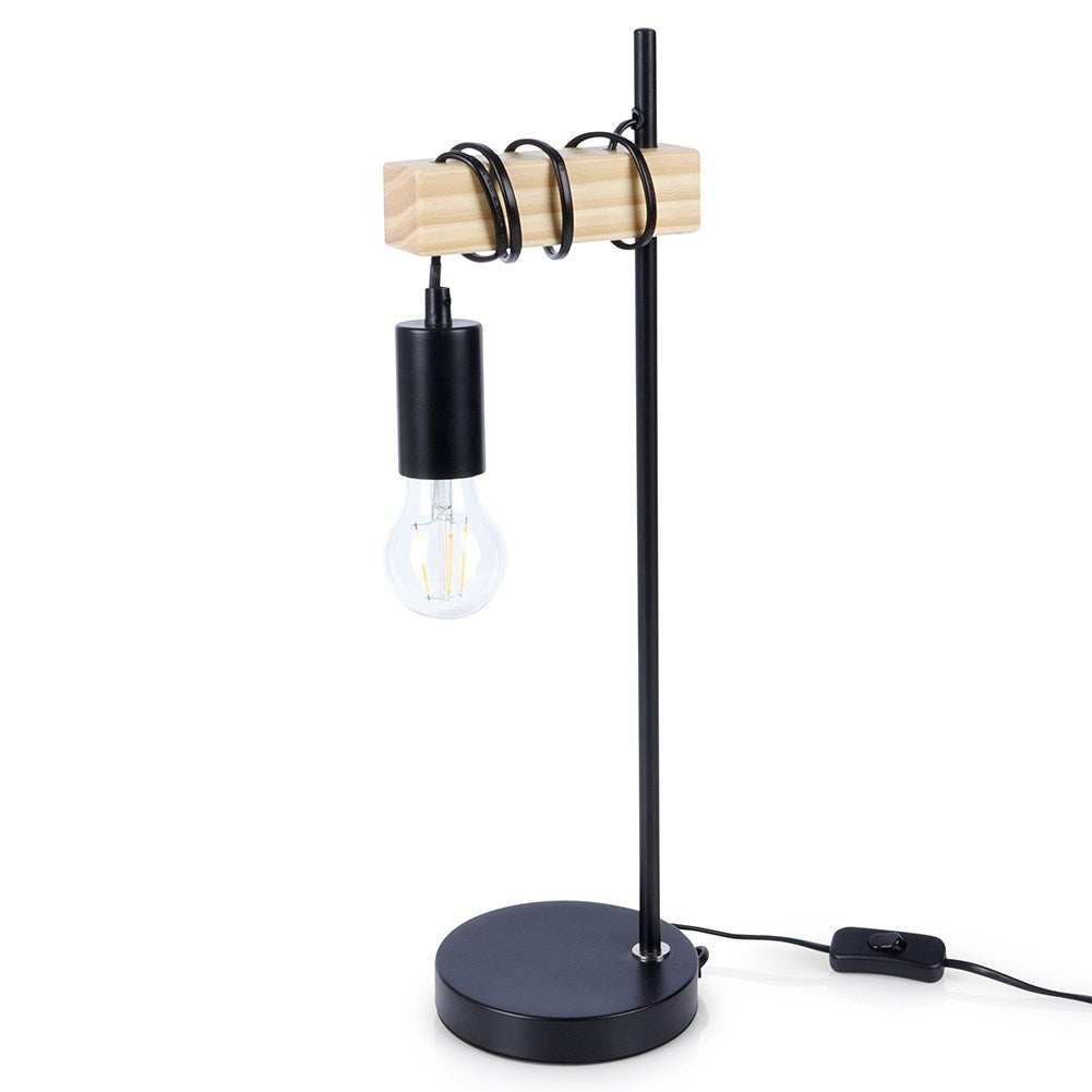 Elegant table lamp in matt black metal and wood for an industrial style
