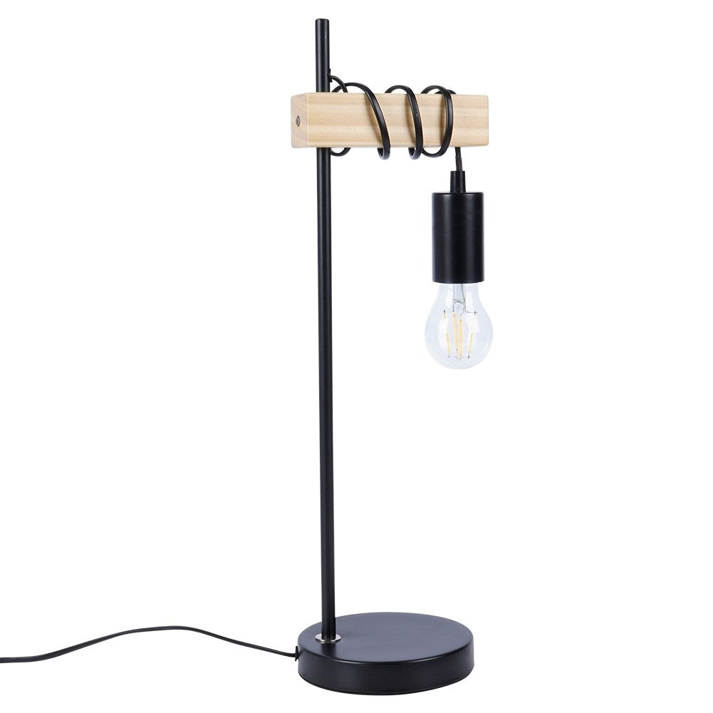 Elegant table lamp in matt black metal and wood for an industrial style