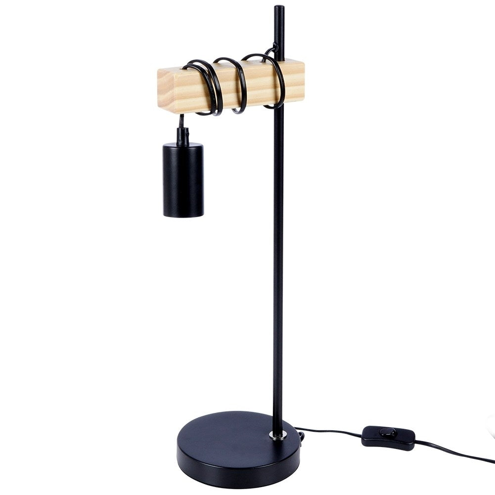 Elegant table lamp in matt black metal and wood for an industrial style
