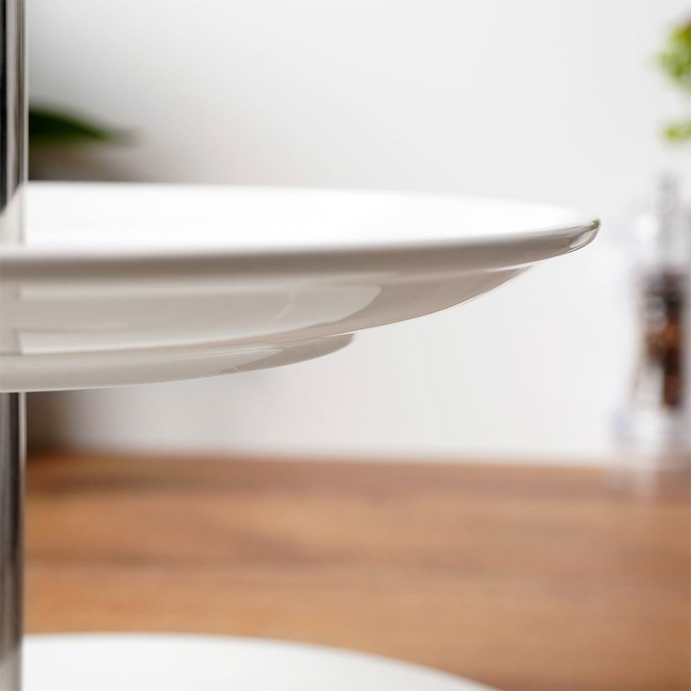 Elegant three-level serving dish in porcelain and stainless steel