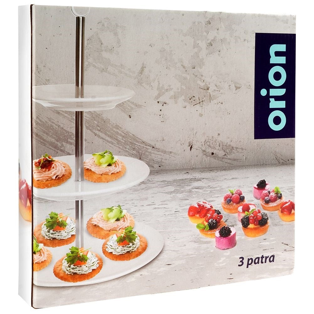 Elegant three-level serving dish in porcelain and stainless steel