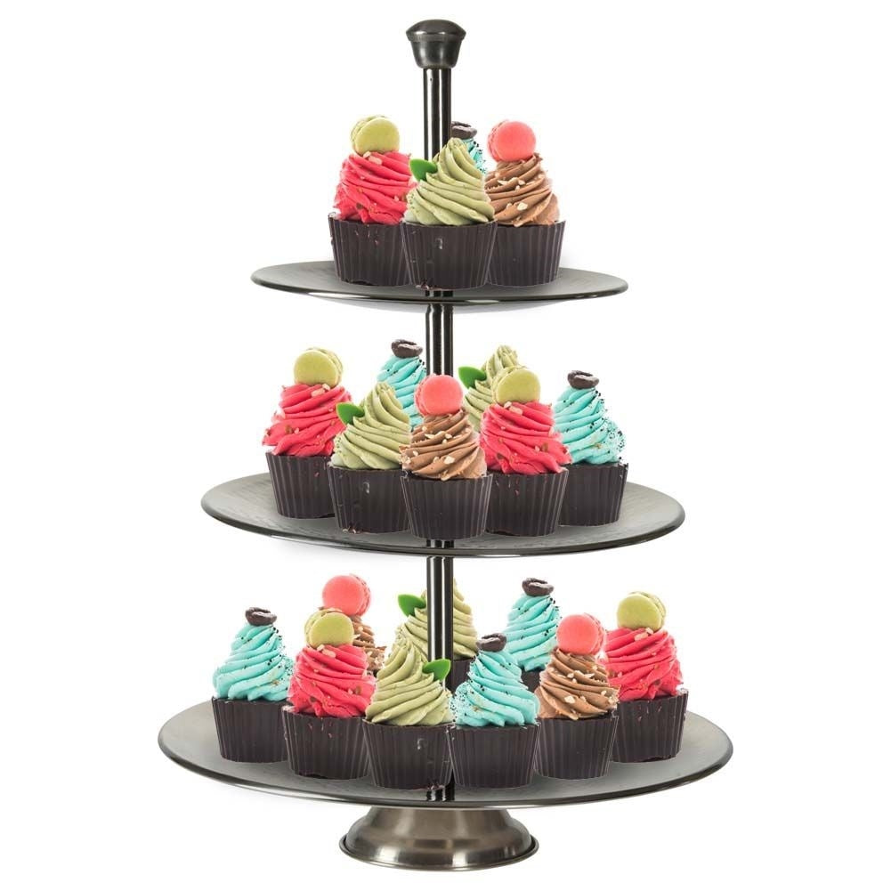 Elegant three-tier stainless steel cake plate for desserts