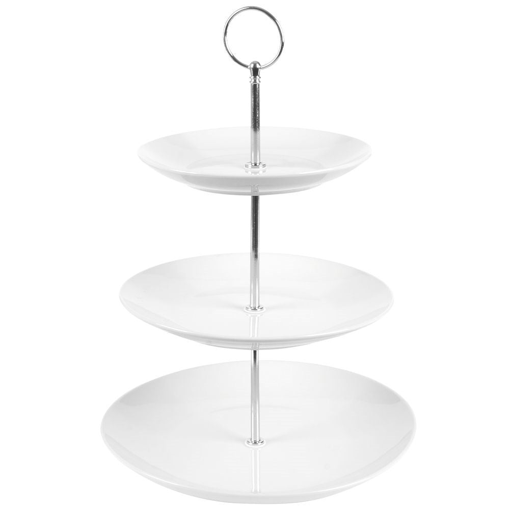 Elegant tiered dish in white porcelain for cakes and tarts