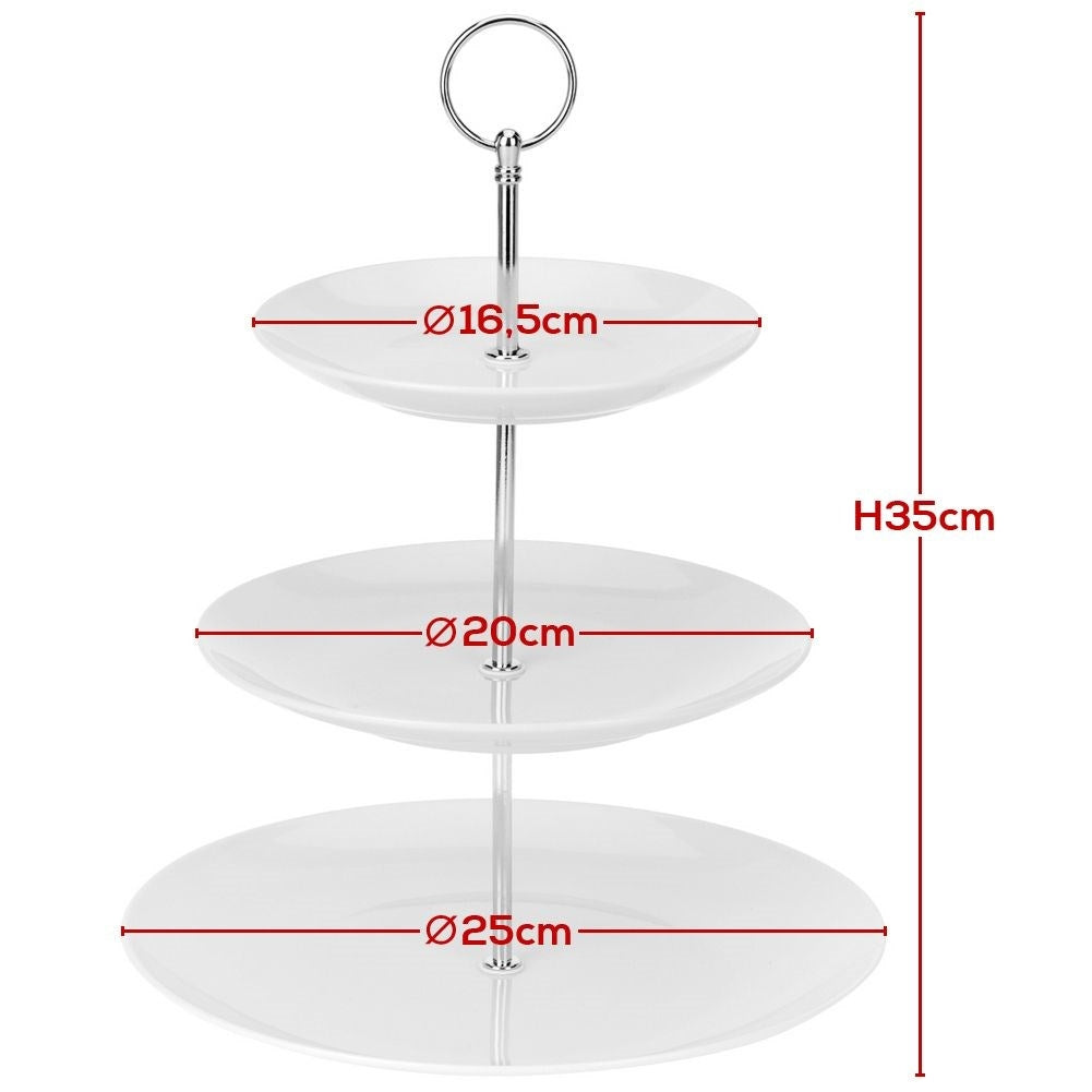 Elegant tiered dish in white porcelain for cakes and tarts