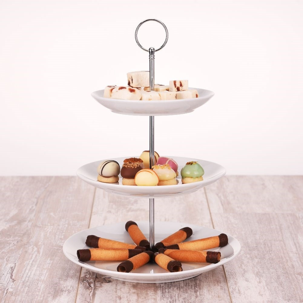 Elegant tiered dish in white porcelain for cakes and tarts