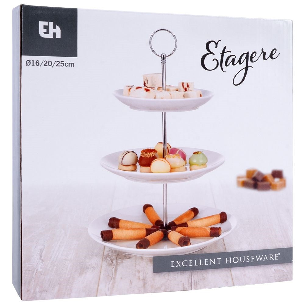 Elegant tiered dish in white porcelain for cakes and tarts