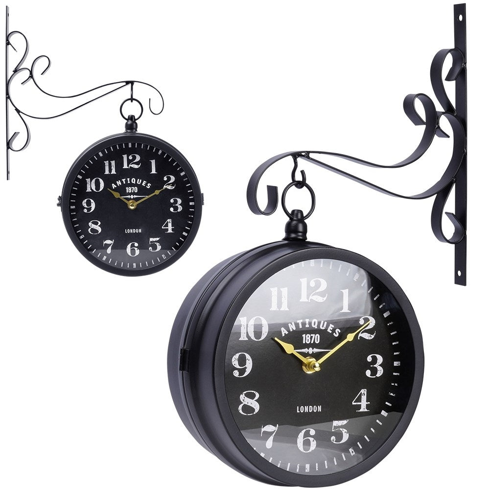 Elegant two-sided watch with a black dial and golden hands