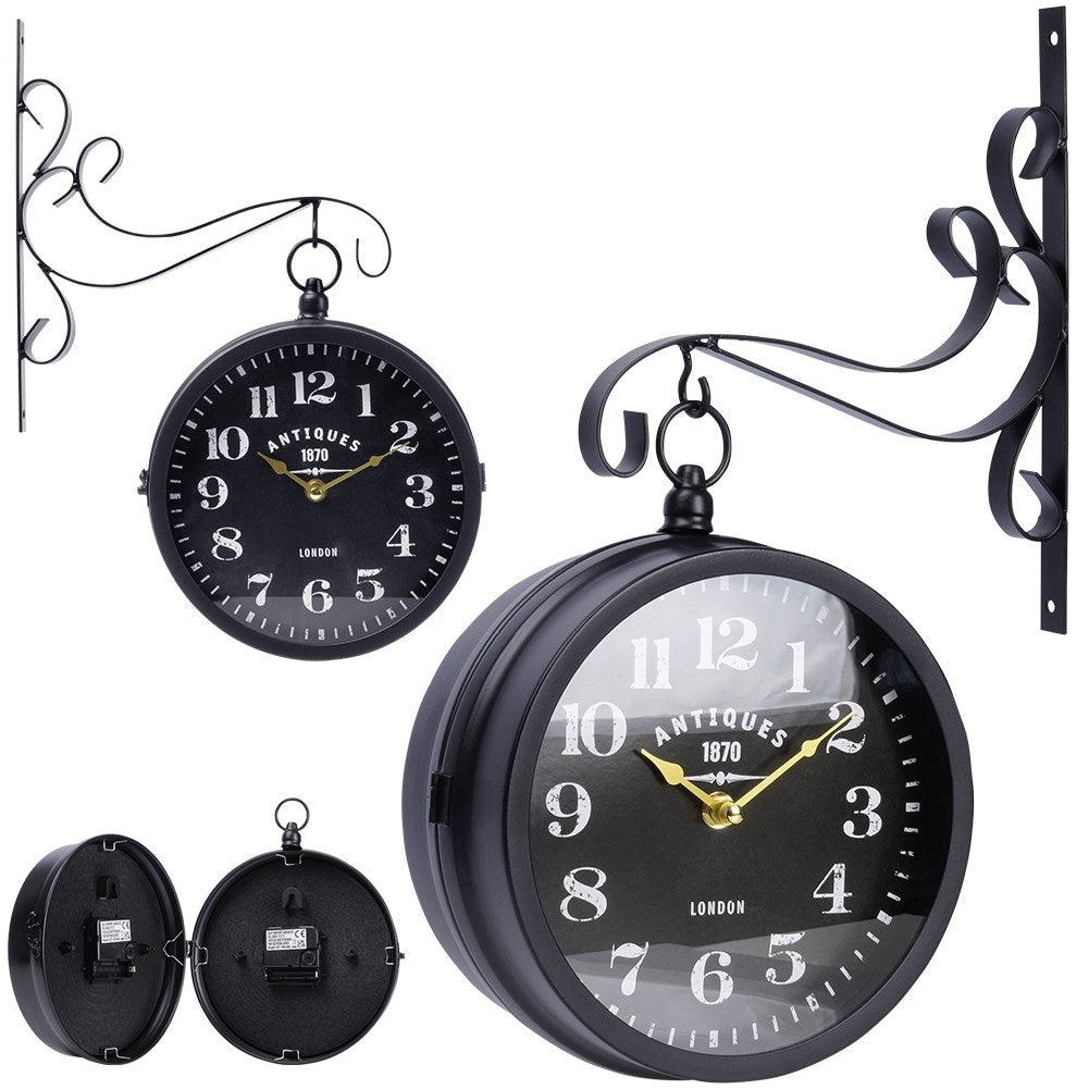 Elegant two-sided watch with a black dial and golden hands