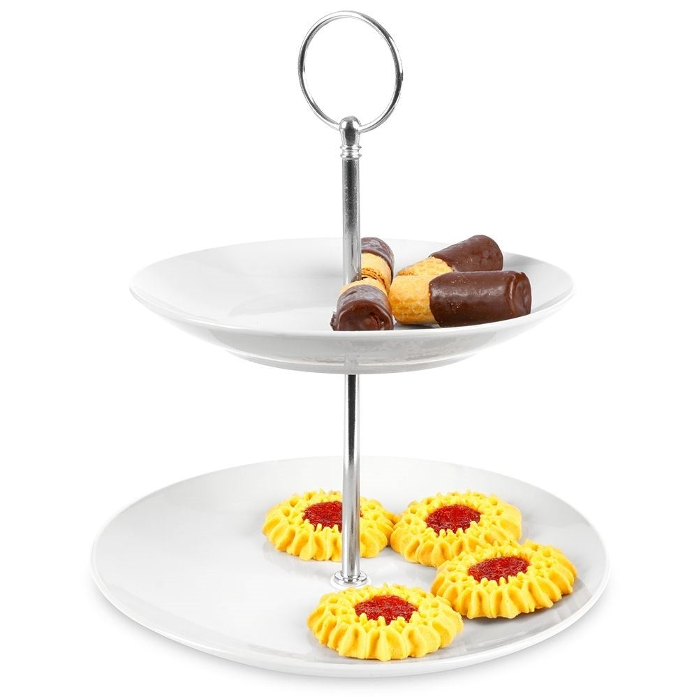 Elegant two-tier porcelain dish for desserts and appetizers