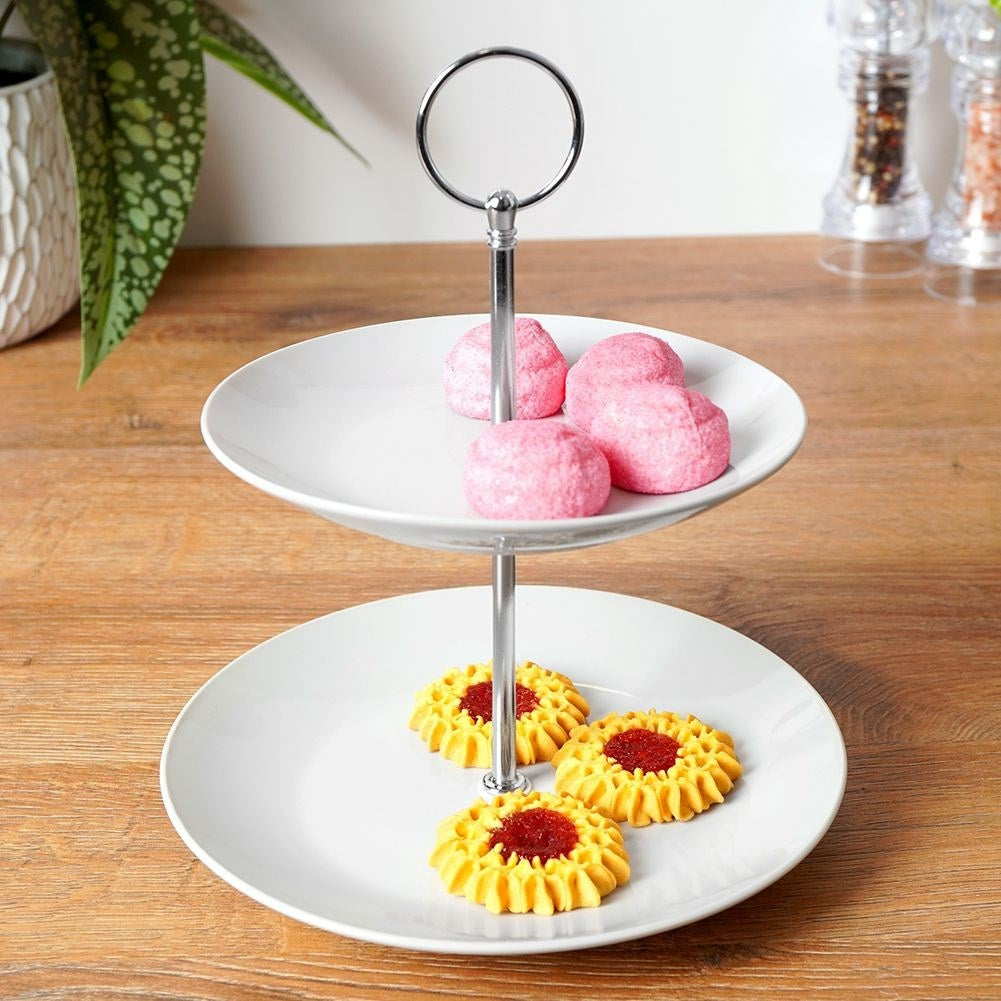 Elegant two-tier porcelain dish for desserts and appetizers