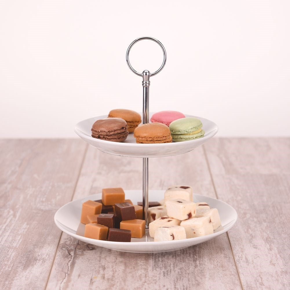Elegant two-tier porcelain dish for desserts and appetizers