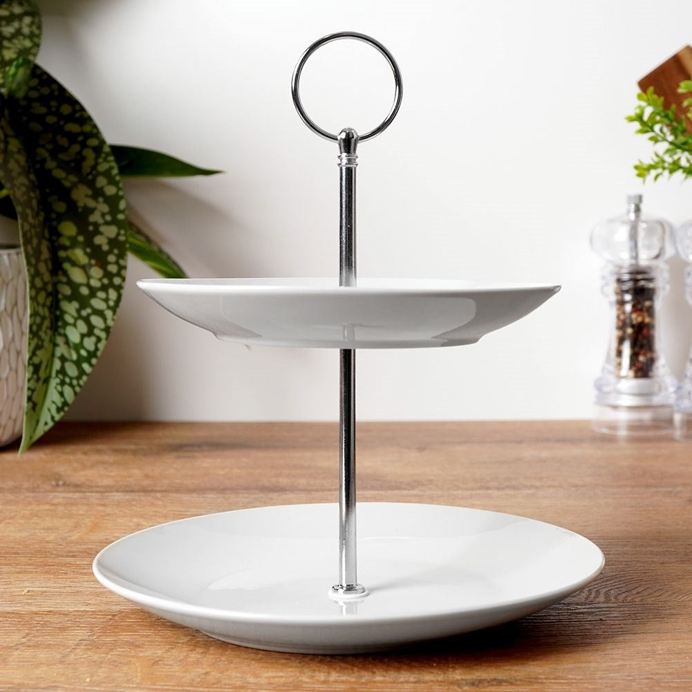 Elegant two-tier porcelain dish for desserts and appetizers