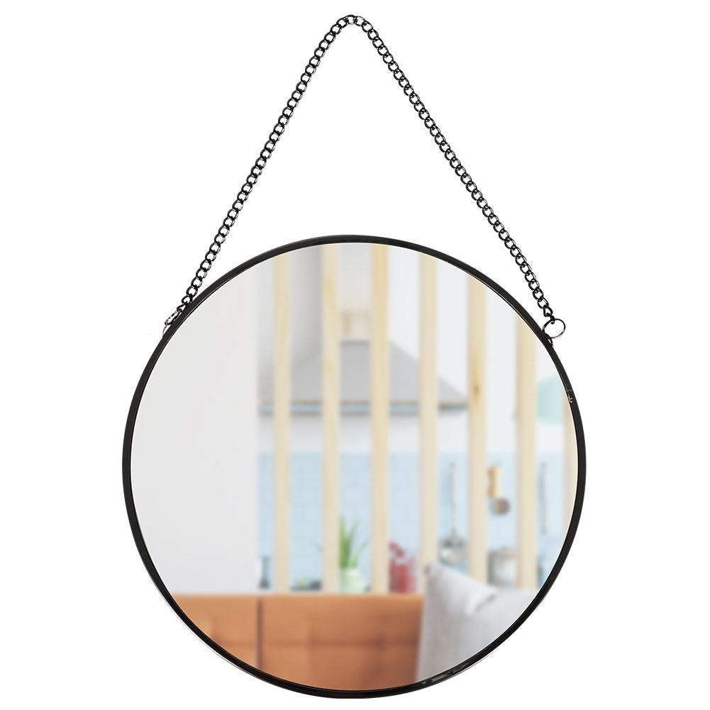Elegant wall mirror 20 cm in black metal frame with chain
