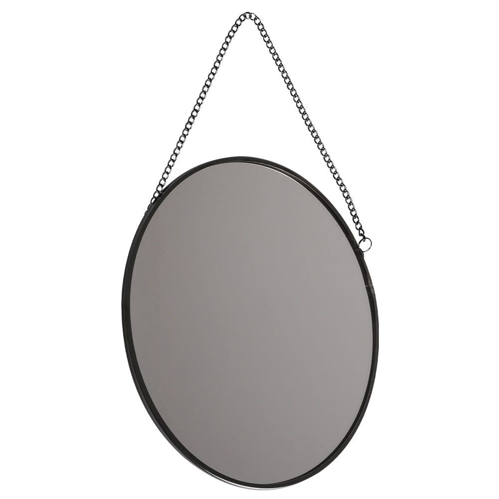 Elegant wall mirror 20 cm in black metal frame with chain
