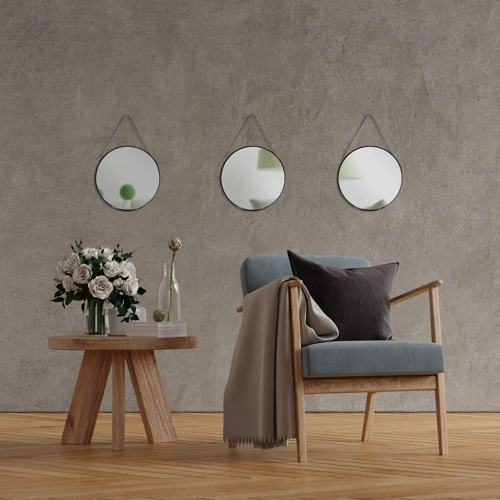 Elegant wall mirror 20 cm in black metal frame with chain