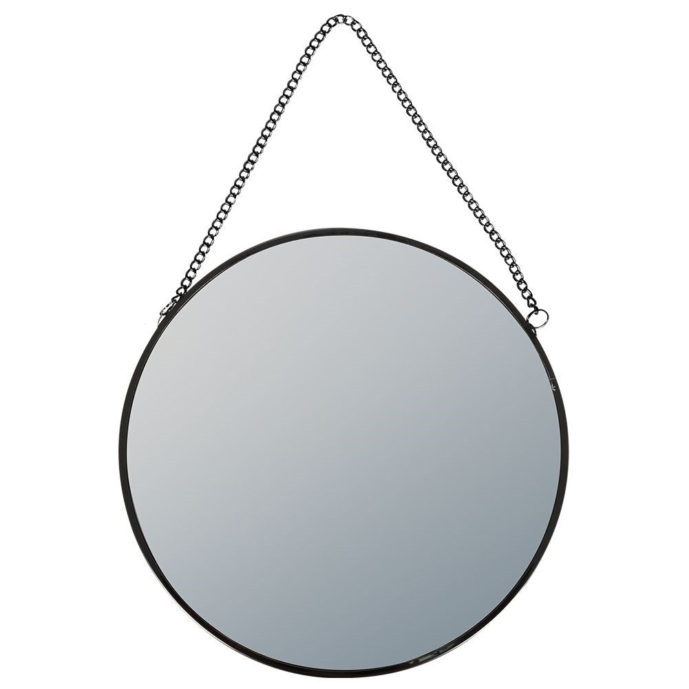Elegant wall mirror 20 cm in black metal frame with chain