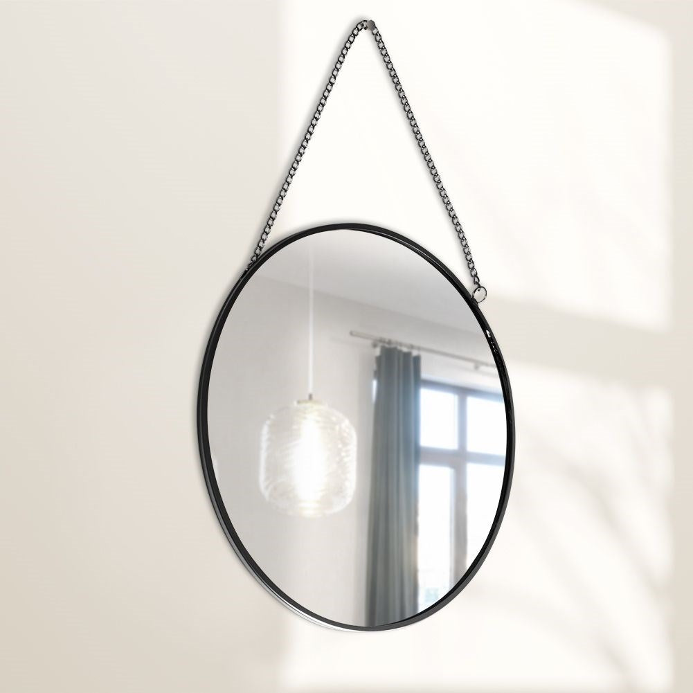 Elegant wall mirror 20 cm in black metal frame with chain
