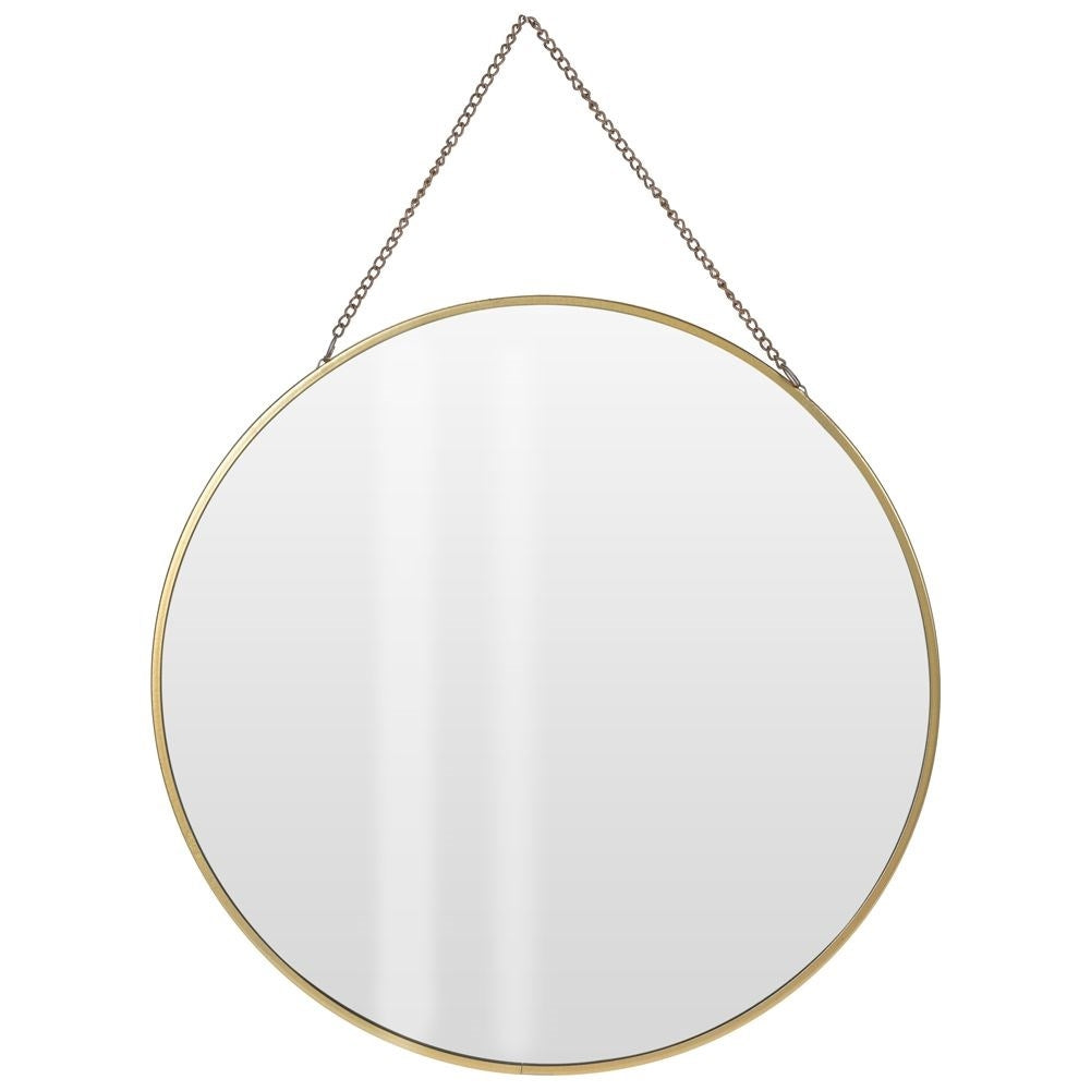 Elegant wall mirror with golden frame and chain suspension