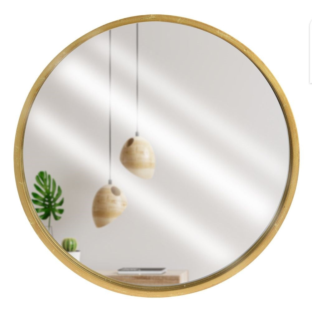Elegant wall mirror with gold wooden frame for luxurious interior design