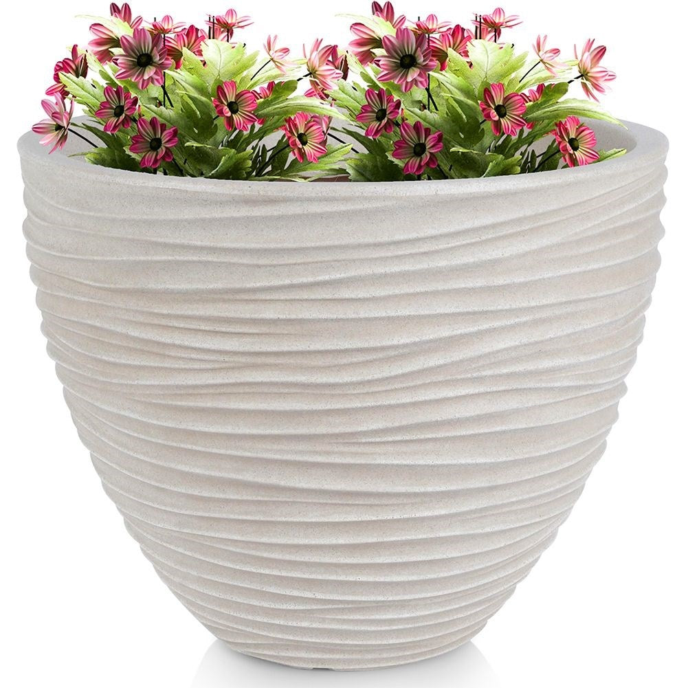 Elegant weatherproof flower pot in beige stone imitation