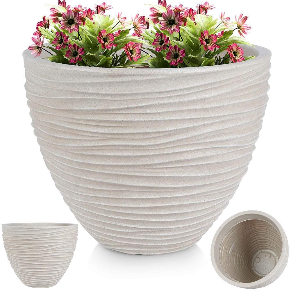 Elegant weatherproof flower pot in beige stone imitation