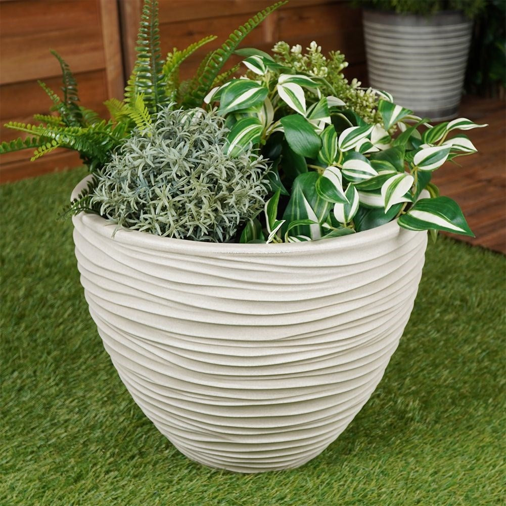 Elegant weatherproof flower pot in beige stone imitation