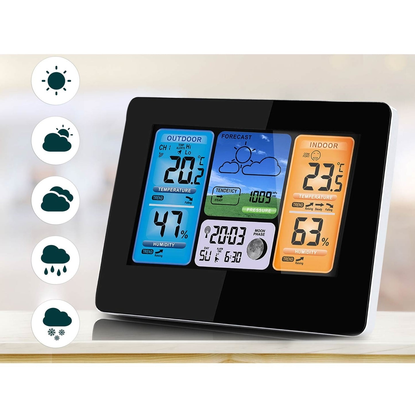 Elegant weather station with display BD-902, black