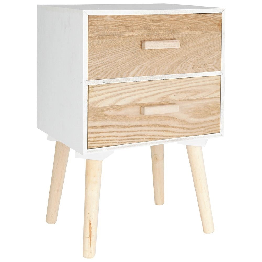 Elegant white dresser with beige drawers and legs, MDF board
