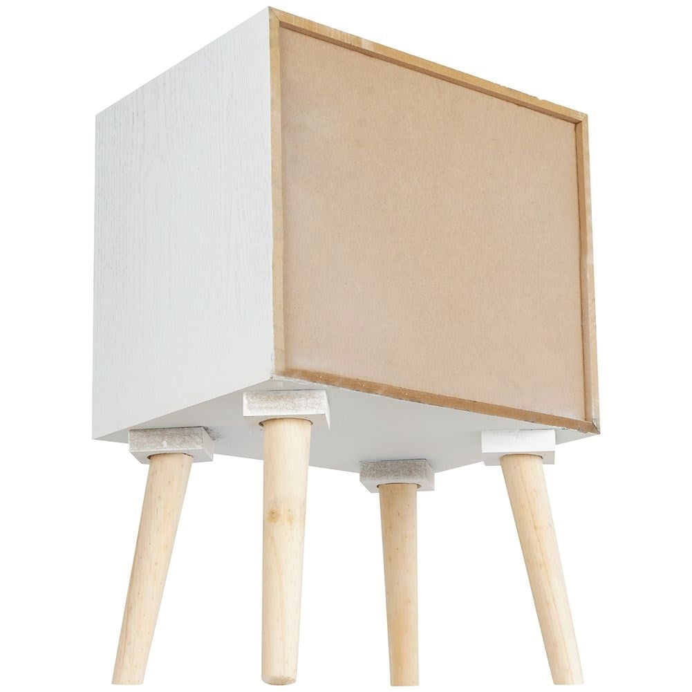 Elegant white dresser with beige drawers and legs, MDF board