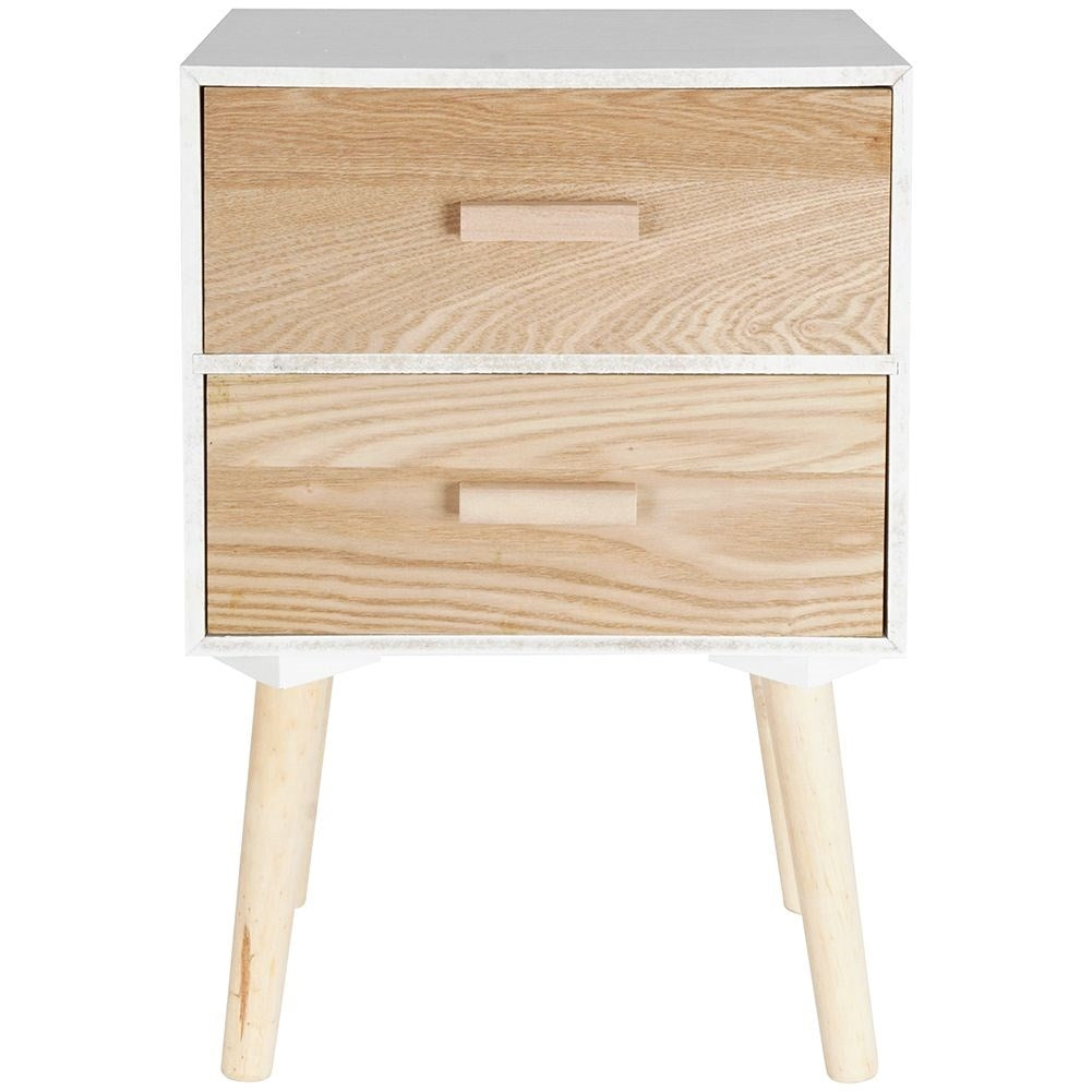 Elegant white dresser with beige drawers and legs, MDF board