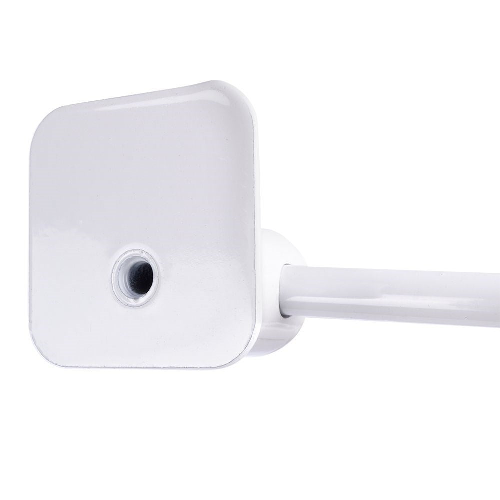 Elegant white metal toilet paper holder with mounting details