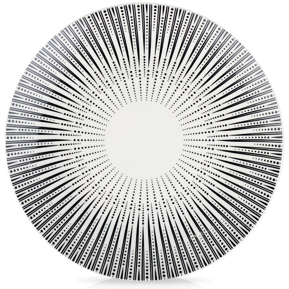 Elegant white porcelain tableware with sophisticated black decor
