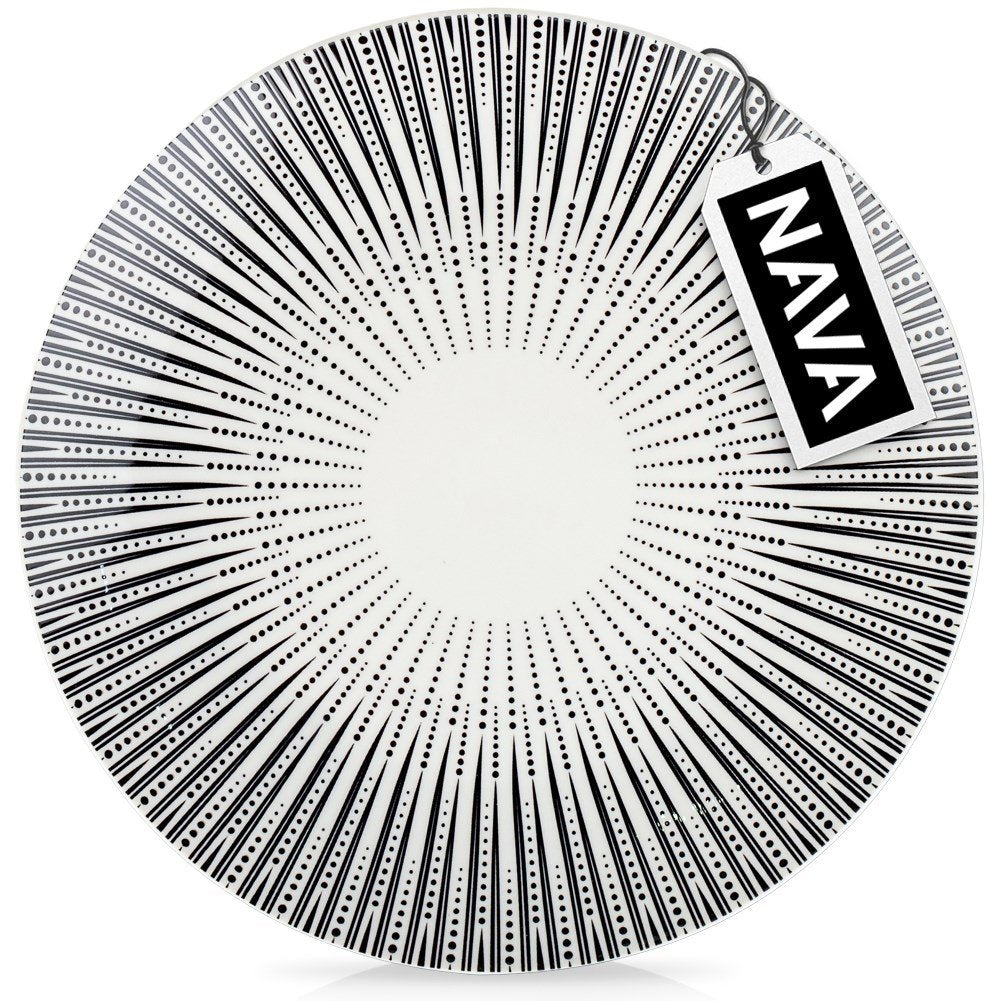 Elegant white porcelain tableware with sophisticated black decor