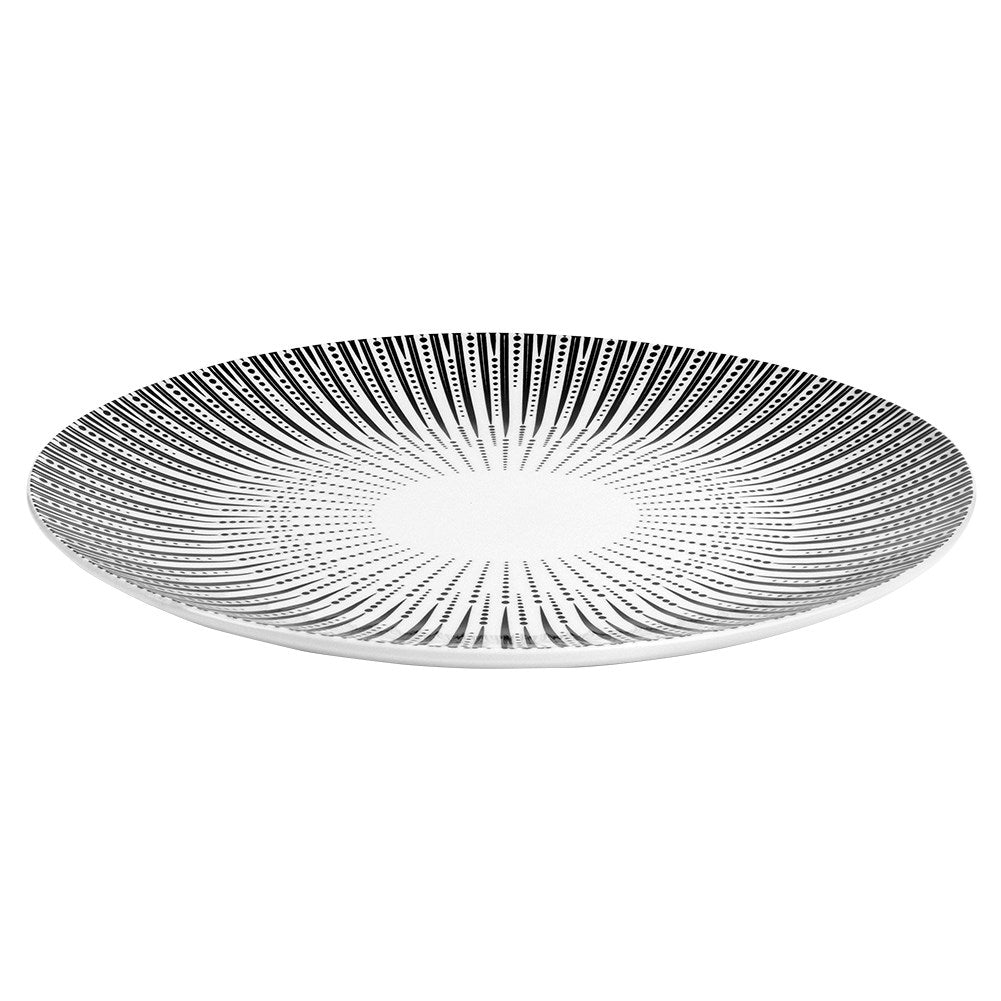 Elegant white porcelain tableware with sophisticated black decor