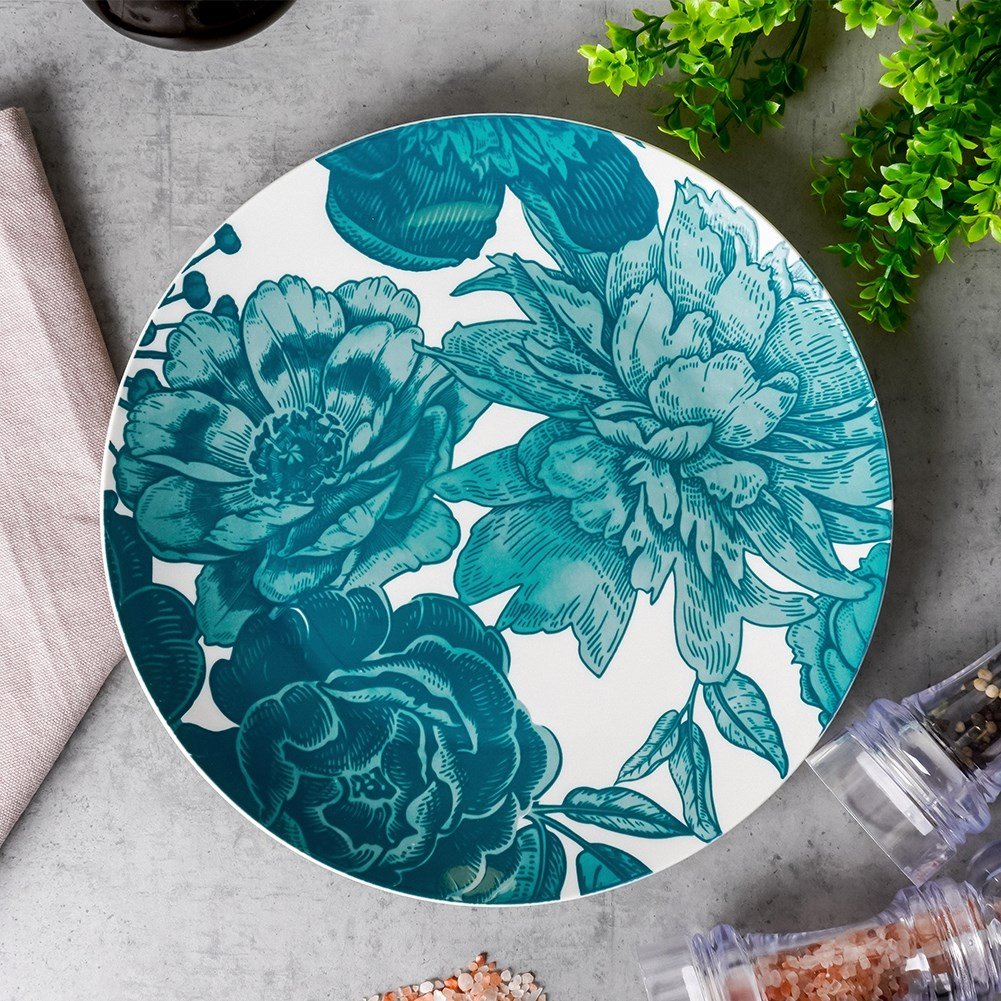 Elegant white porcelain vases with turquoise floral design