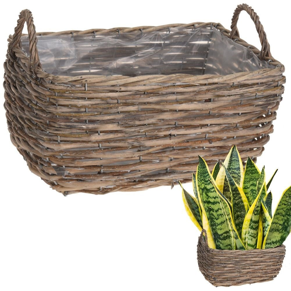 Elegant wicker plant basket with handle for easy movement